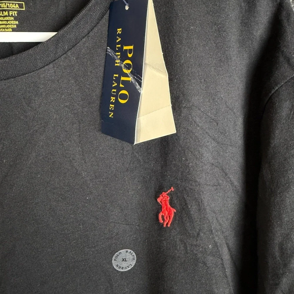Polo Ralph Lauren T Shirt XL NWT Custom Slim Fit Solid Crew Neck Black Cotton